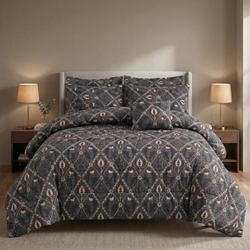 SIGNATURE BLACK-WHITE COTTON COMFORTER SET-7PCS