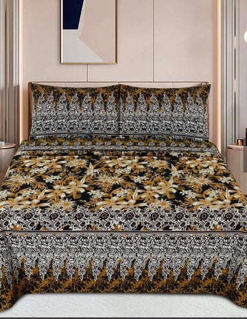 JASMINE DARK PRINTED PURE COTTON BEDSHEET ASH-4007