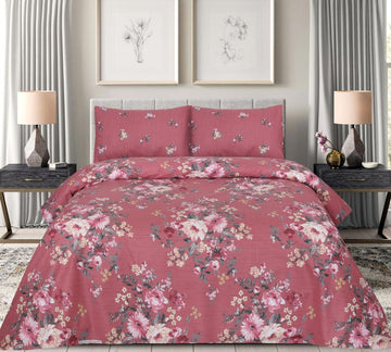PINK  PRINTED PURE COTTON BEDSHEET ASH-4007